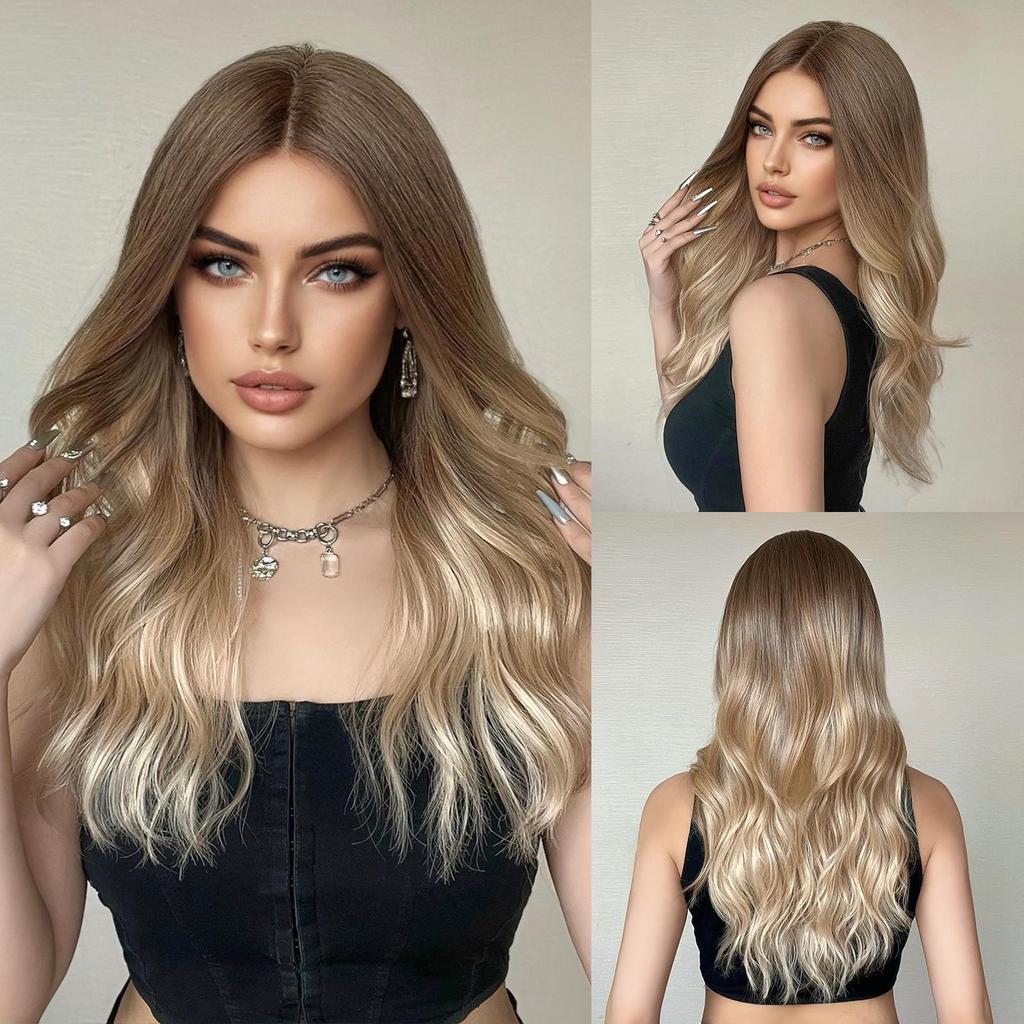 ALAN EATON Синтетический передний парик с кружевом Длинные волнистые парики Ombre Grey to Blonde Ежедневно для женщин Высокая плотность Термостойкие волосы