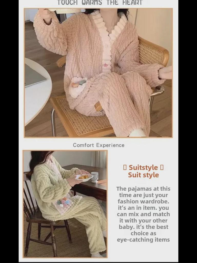 Новый милый фланелевый пижамный комплект — уютный, теплый, в корейском стиле для осени и зимы