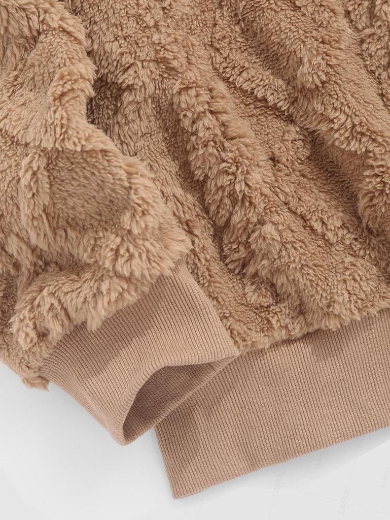 ZAFUL Мужская повседневная однотонная толстовка с круглым вырезом и длинным рукавом, пушистая, с фактурной фактурой, с ворсом и узором «косичка»