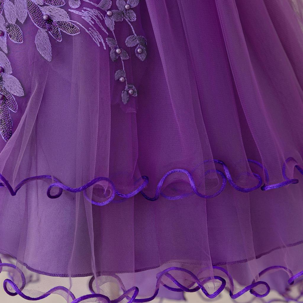 Детское темно-фиолетовое тюль бальное платье вечернее платье подходит для празднования дня рождения выступление жемчужное сетчатое платье принцессы
