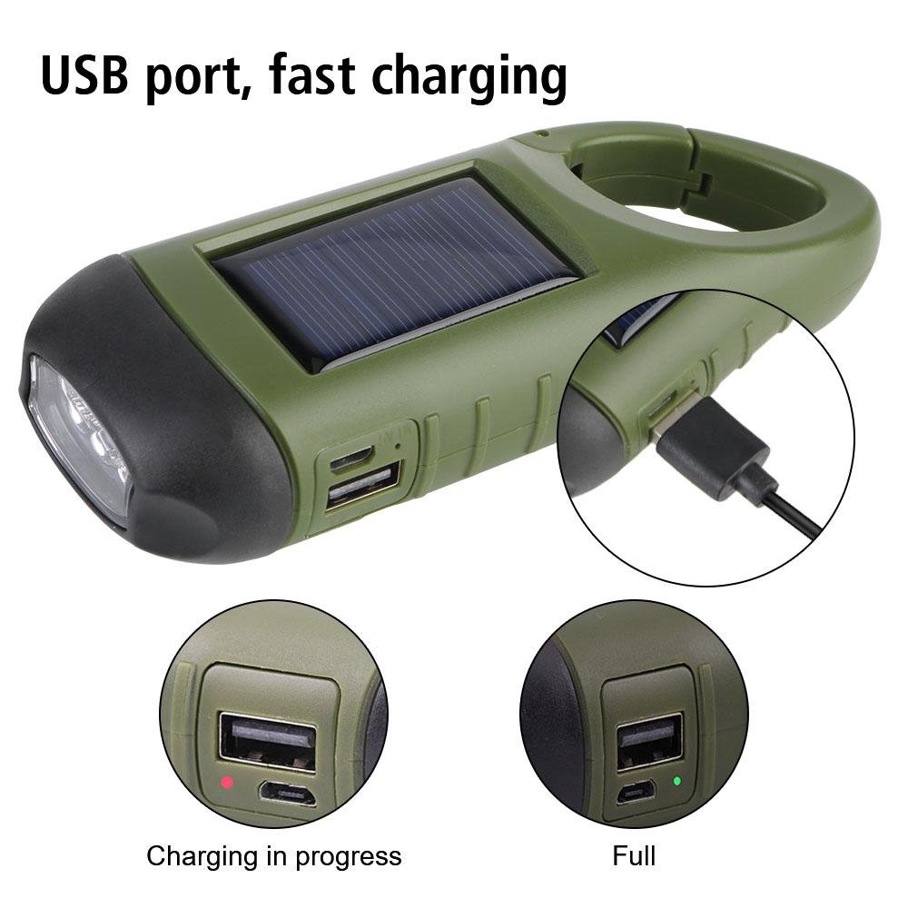 For Outdoor Camping Hiking Hand Crank Dynamo Flashlight Portable USB Charging Emergency Torch Survival Gear Solar Powered LED Flashlight