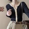 Ленивый стиль, контрастный цвет, облегающий вязаный кардиган для женщин на осень и зиму с уникальным дизайном и темпераментом, нижняя часть свитера, рубашка