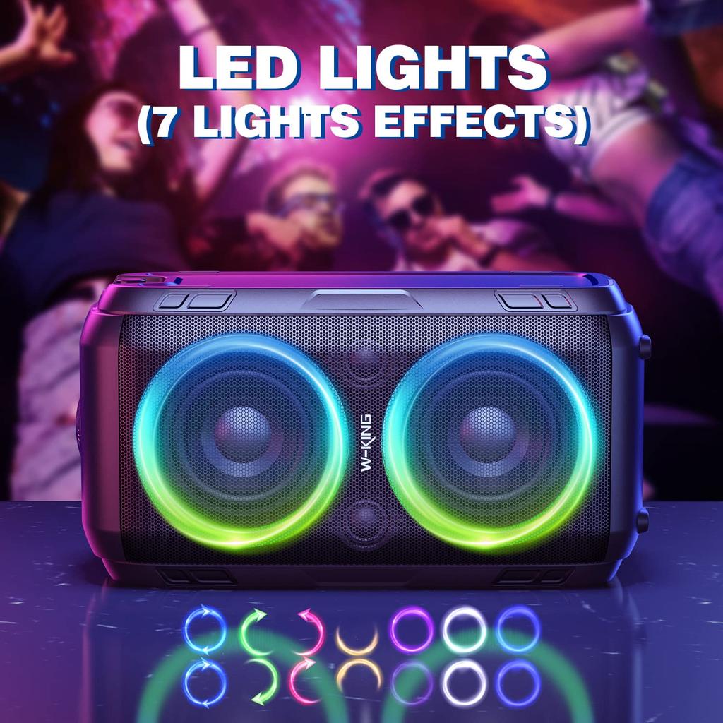 W-KING 80W Loud Bluetooth Speaker, Super Deep Bass, Huge 105dB Sound, Portable Party Speaker, Mixed Color LED Lights, 24H Playtime, Bluetooth 5.0,