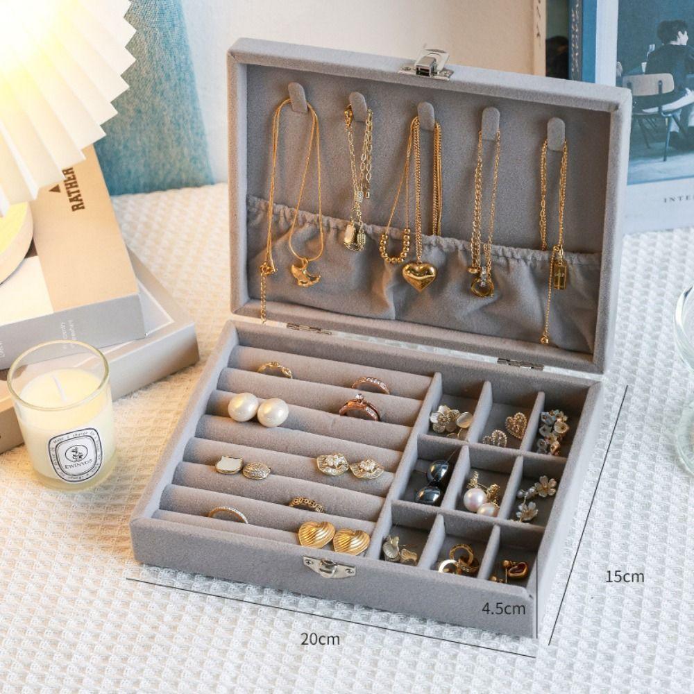 Dustproof Jewelry Storage Box Flip Lid Divided Necklace Tray Classification