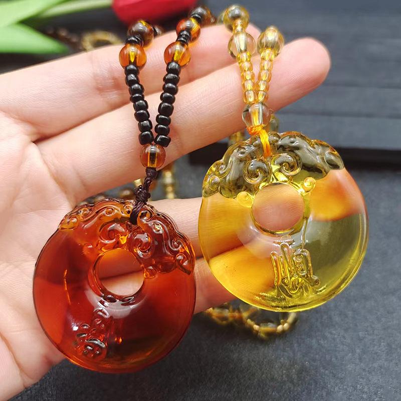Peace Buckle Necklace Double Dragon Protector Pendant Imitation Citrine National Style Sweater Chain