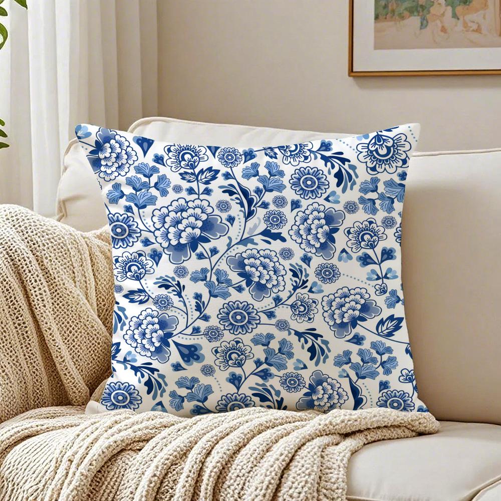Oriental Classical Aesthetics Blue White Porcelain Cushion Cover Pillowcase Antidustmite living Room Sofa Decor Cushion Room
