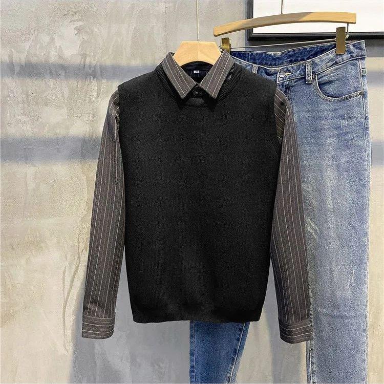 Мужской тонкий вязаный свитер в стиле ретро с воротником-стойкой — тренд осени и зимы