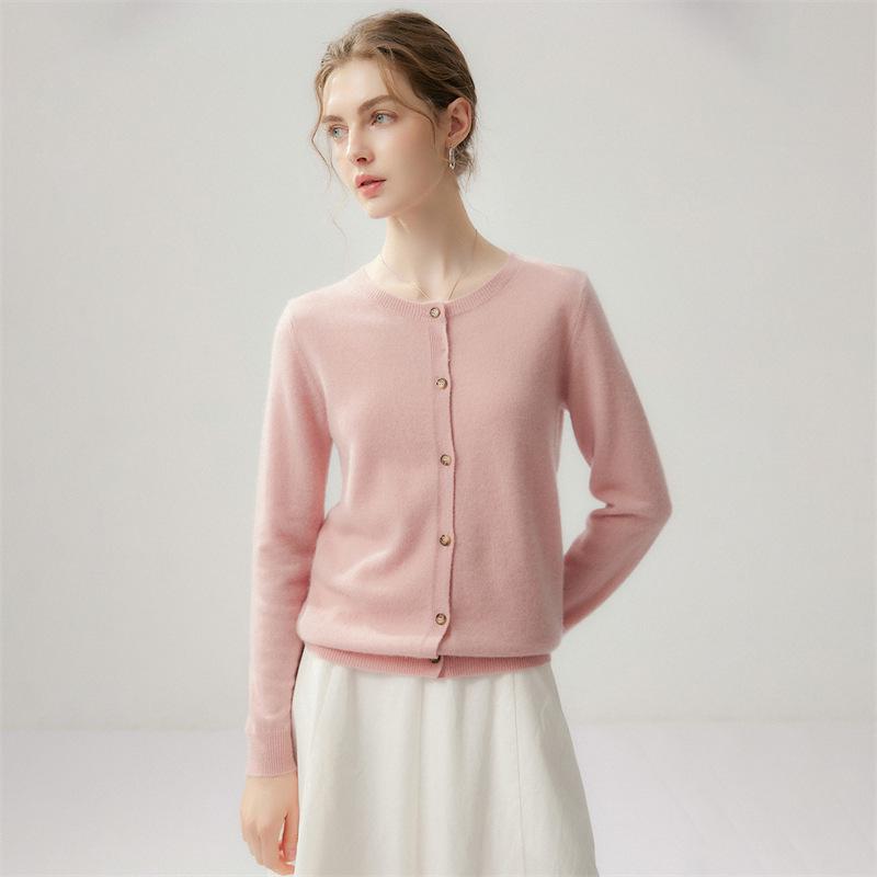 Elegant 100% Cashmere Round Neck Long Sleeve Outerwear