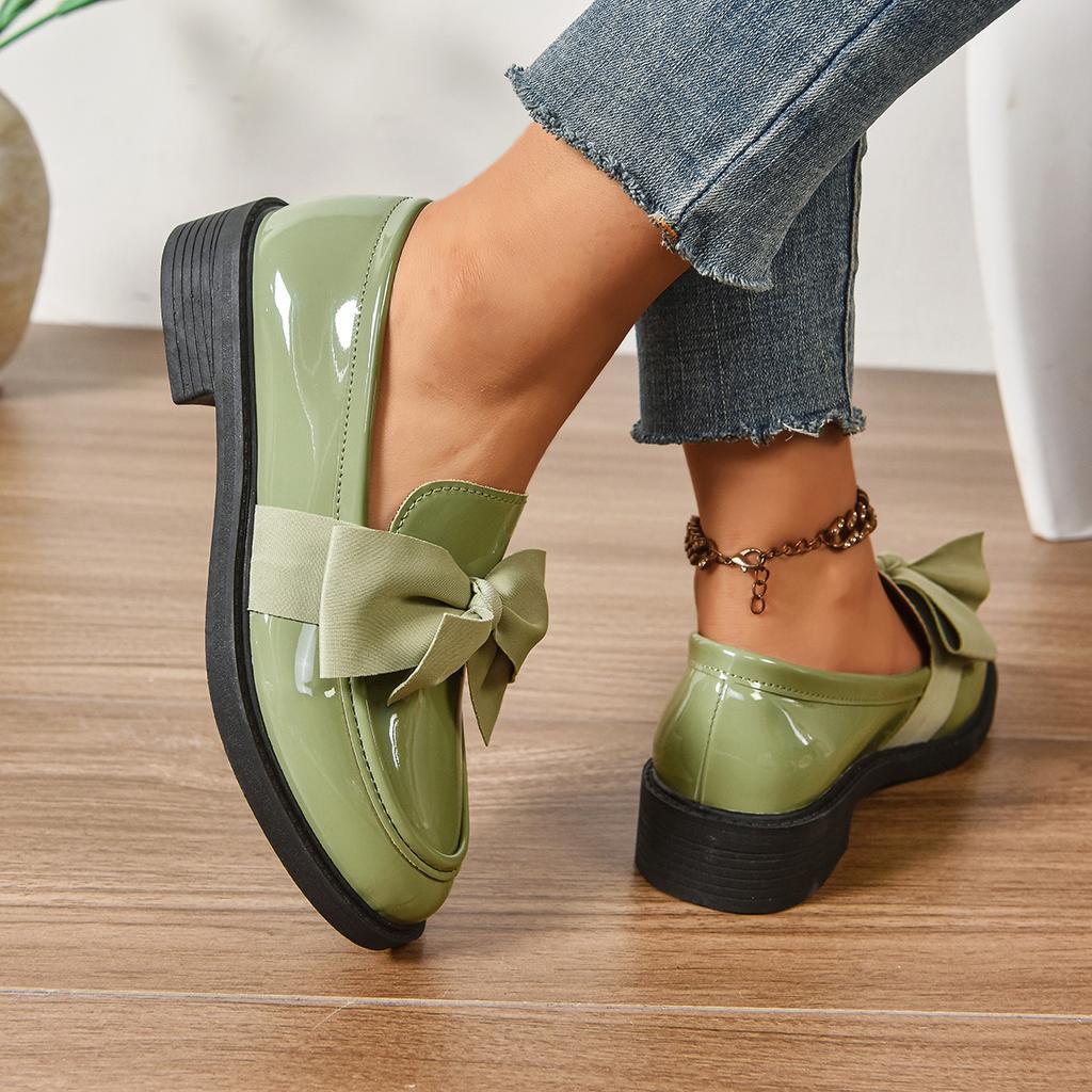 British Style Small Leather Shoes 2025 Spring and Autumn New Versatile Flat-soled Women's Shoes Solid Color Bow Shoes Thick Heel Loafers Women