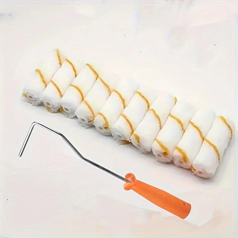 Одноразовый набор мини-валиков с 10 4-дюймовыми чехлами, 30-сантиметровая длинная рама валика для покраски стен, практичный инструмент