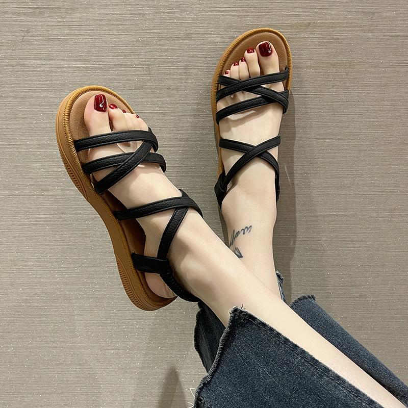 Thick Sole Sandals Women 2024 New Summer Soft Sole Elevated Casual Roman Sandals Flat Bottom Womens Shoes Sandalias Mujer Sandal