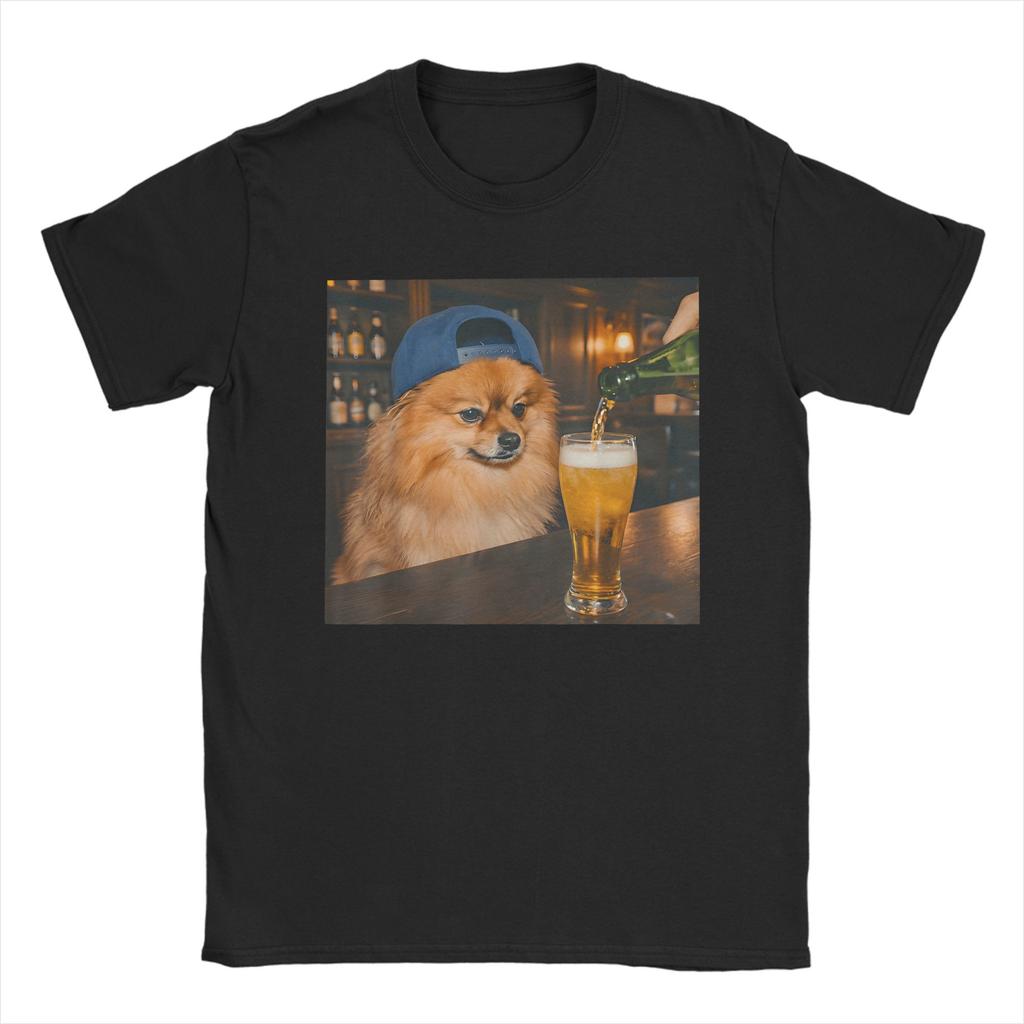 Unisex Unisex Tshirt Funny Patriotic Pomeranian Dog Drinking Beer American Pure Cotton Tees T Shirts Crewneck Clothing Plus Size