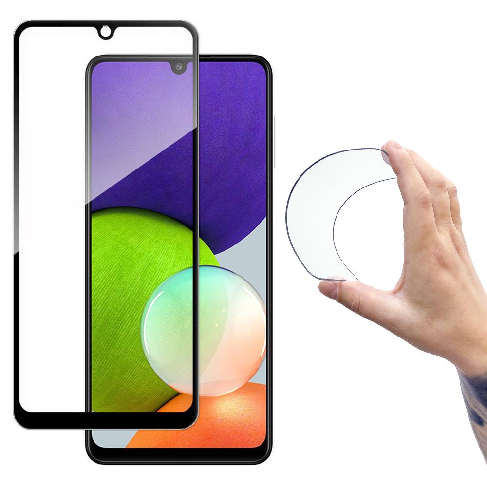 Закаленное стекло с рамкой для Samsung Galaxy A22 4G Full Cover Flexi Nano экран черное