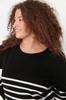 Women's Fashion Stylish Plus Size Sweater Black Striped Crew Neck Knitwear Sweater