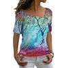 Универсальная повседневная лиственная пейзажная цифровая печать с забавным диагональным воротником, модная женская футболка, повседневная женская футболка с длинным рукавом, удобная
