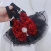 Black Red Gothic Pet Halter Dress Shiny Sequins Bling Crystal Brooch Double Bows Lace Ruffle Mesh Princess Sundress Pet Clothes