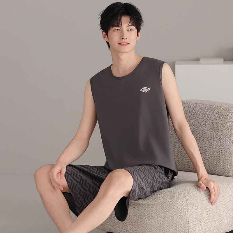 Pajamas men's summer cotton vest shorts summer thin teen men's sleeveless vest loungewear set