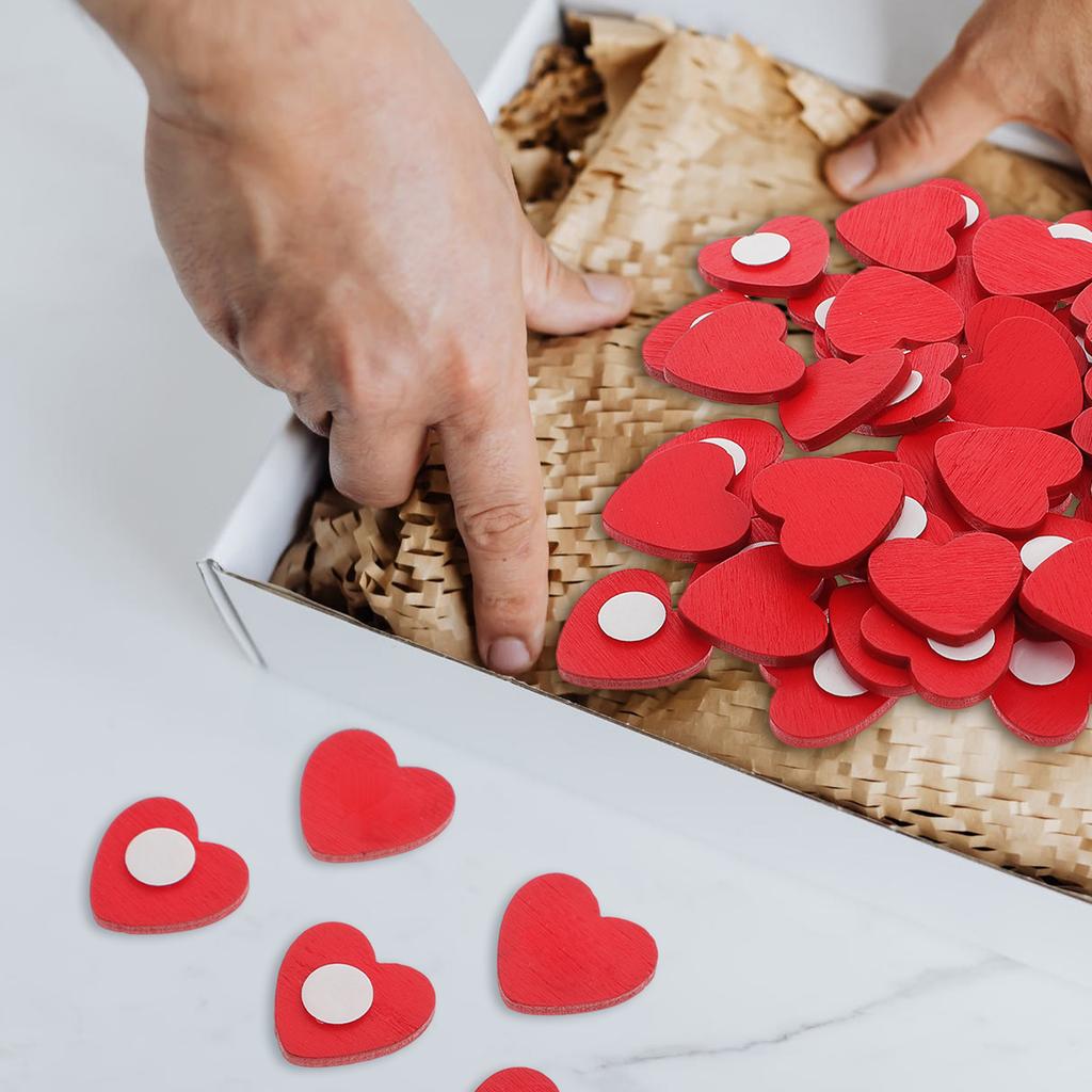 50Pcs Self Adhesive Wooden Heart Stickers for Valentine's Day Wedding Craft Scrapbook Gift Decoration Wooden Red Heart Sticker