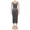 Sexy Sequin Glitter Crystal Midi Dress Women Sleeveless Strap Bodycon Club Dresses Plus Size Evening Mermaid Dresses