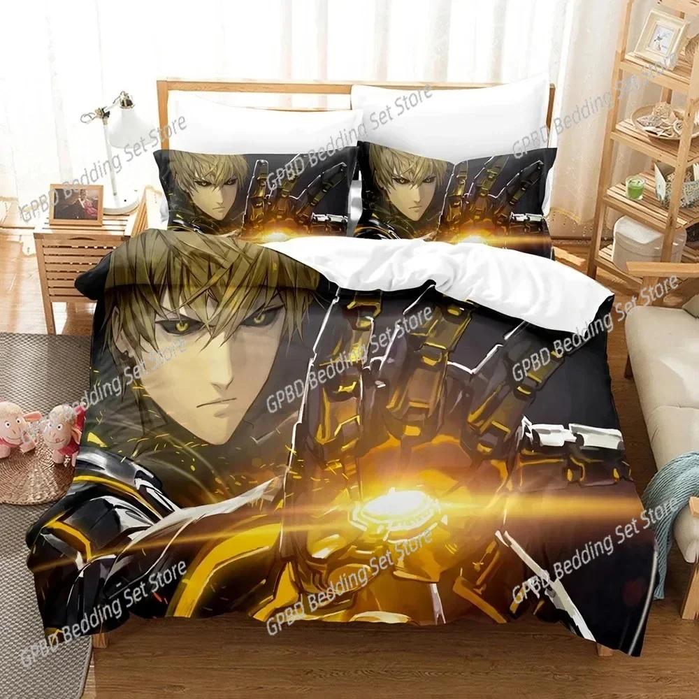 Аниме One-Punch Man Сайтама Комплект постельного белья 3D-печать Подходит для спальни Мягкий комплект пододеяльника С наволочками Детский домашний текстиль
