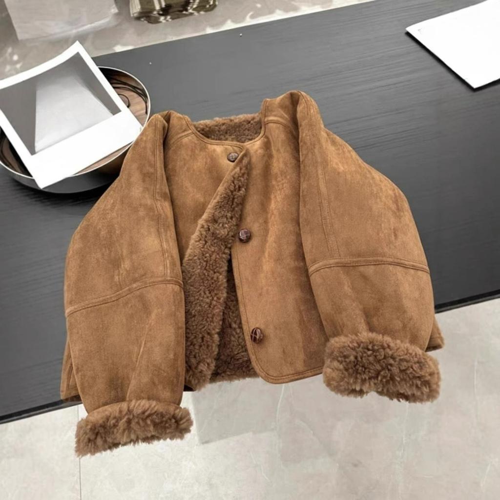 Fur One-piece Thickened Lamb Wool Suede Brown Jacket Jacket Women's Winter Small Man Wear Top