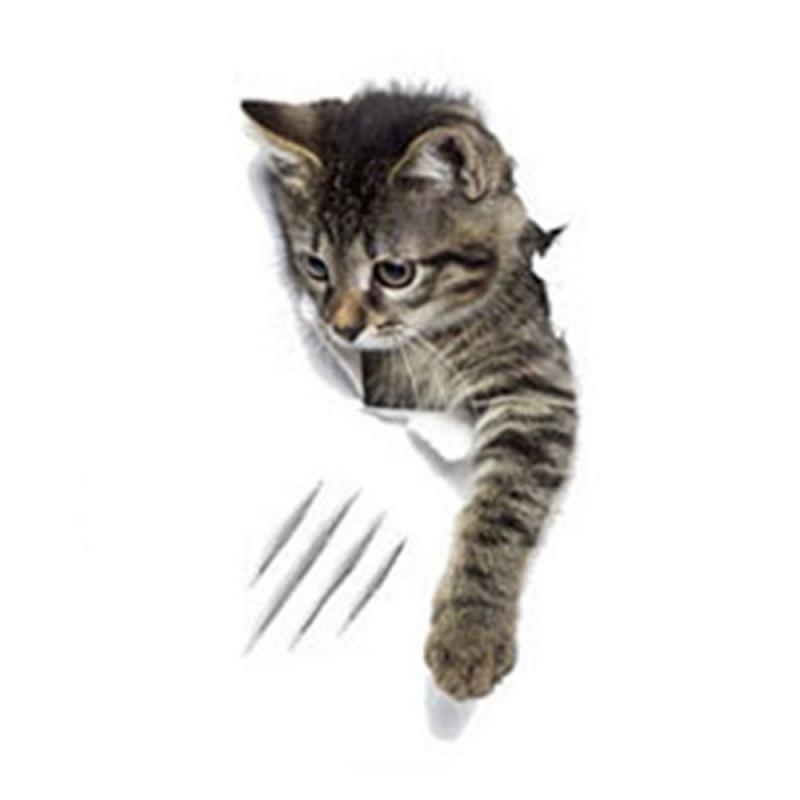 Модная 3D наклейка на туалет с котом, милое животное, настенная наклейка, водостойкая, креативная, ПВХ, виниловая, для украшения ванной комнаты, постер