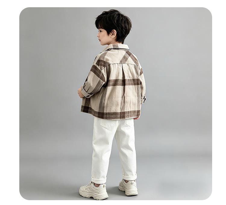 Spring New Boys' Shirt, Small and Medium sized Boys' Long sleeved Collar Casual Top