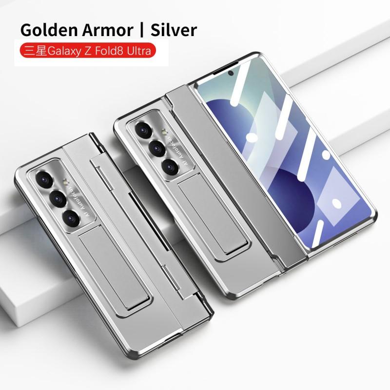 Z Fold 8 Ultra Case Foldable Cover With Pen Slot Shockproof Invisible Stand Electroplated Anti-fingerprint PC Material
