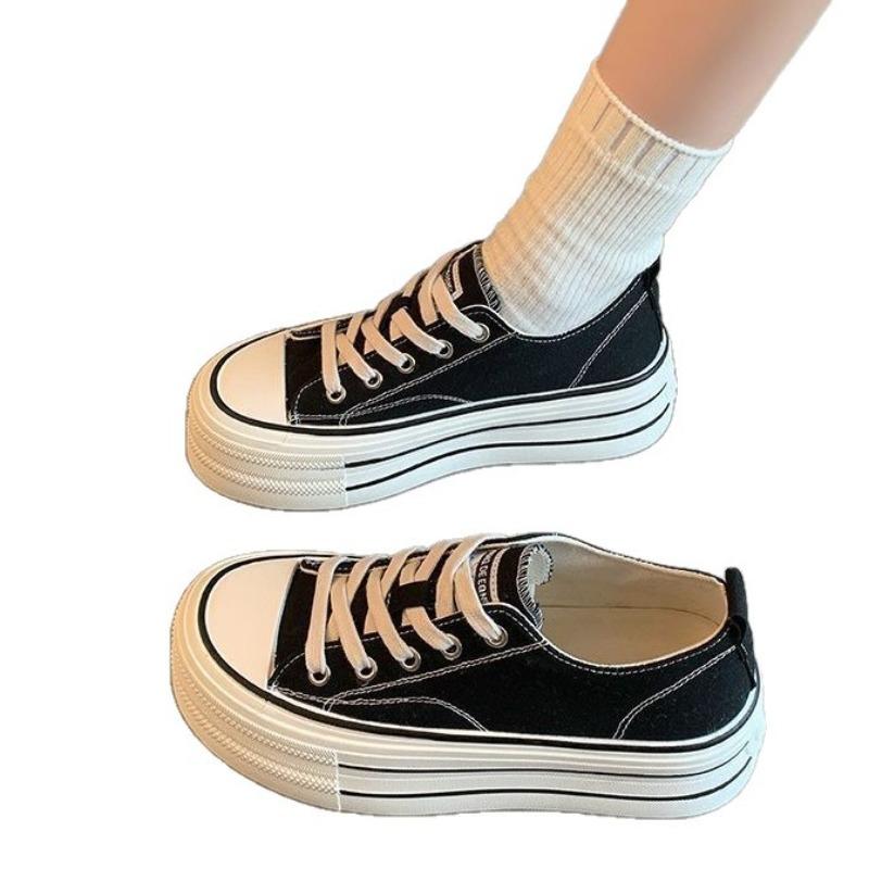 Платформенные парусиновые туфли женские весенние новые универсальные повседневные спортивные кеды с небольшой высотой подъема белые туфли