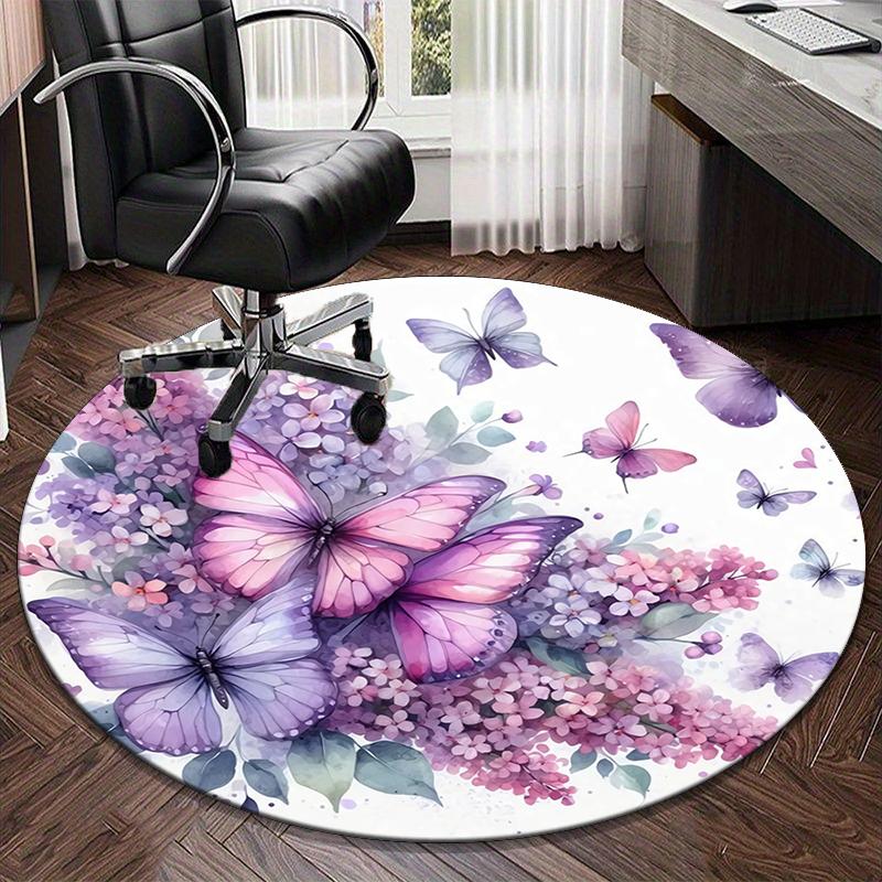 Butterfly Dreams In Flowers round carpet Chair cushion Round Entryway Rug, Soft Round Rugs for Living Room, Bedroom, Circle Carpet decor gifts