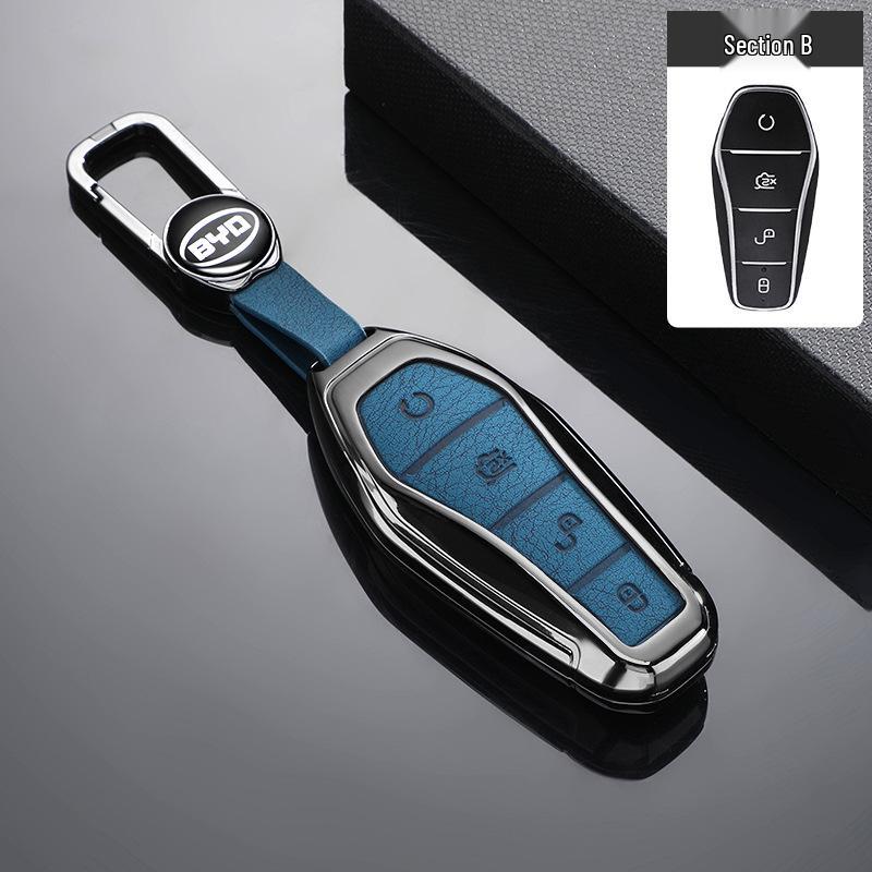 Кожаный чехол-брелок из цинкового сплава с защитой от падения для BYD Qin Plus 2021-2025