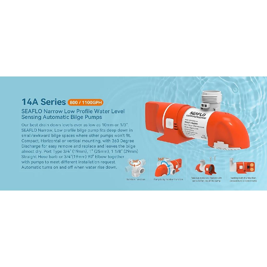 Seaflo Boat Water Pump Yacht Narrow Horizontal Automatic Bilge Pump Suction Pump Induction Drainage DC 12V24V