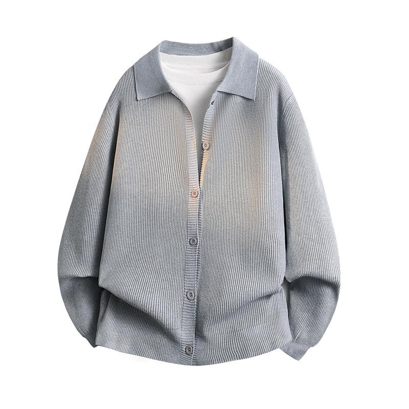 Вязаная куртка-поло с отложным воротником для мужчин, весна и осень, минималистичная толстовка в корейском стиле для мужчин, повседневная куртка, куртка-свитер