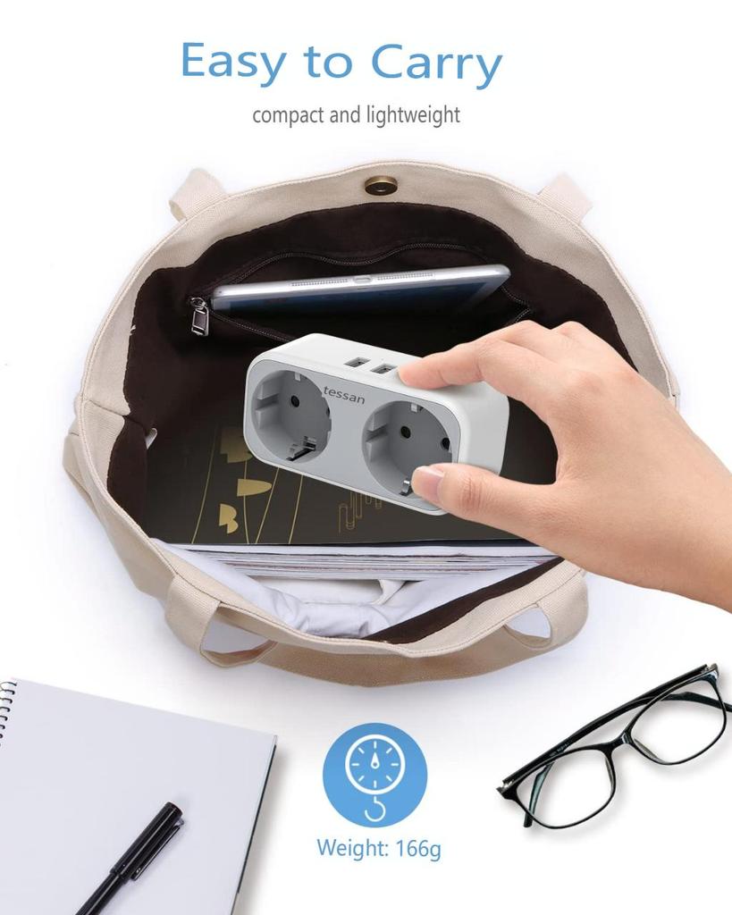 Tessan USB-адаптер европейского стандарта с 2/3 розетками переменного тока и 2 USB-портами для зарядки, настенная розетка USB-зарядное устройство с множеством средств защиты для дома, офиса, кухни