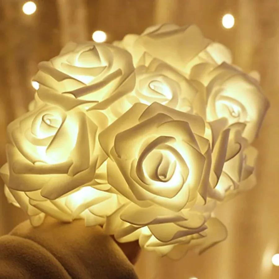 1.5M LED Flower String Lights Artificial Rose Bouquet Romantic Fairy Light Garland Valentines Day Wedding Party Decor