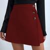 Women Button High Waist Chamois Solid Color A Line Package Hip Mini Skirt
