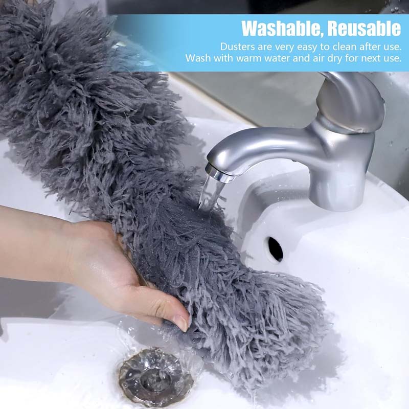 Выдвижная тряпка из перьев, гибкая тряпка из микрофибры с удлинительной штангой длиной 30–100 дюймов, длинная тряпка с силиконовым колпачком и средством для чистки штор.