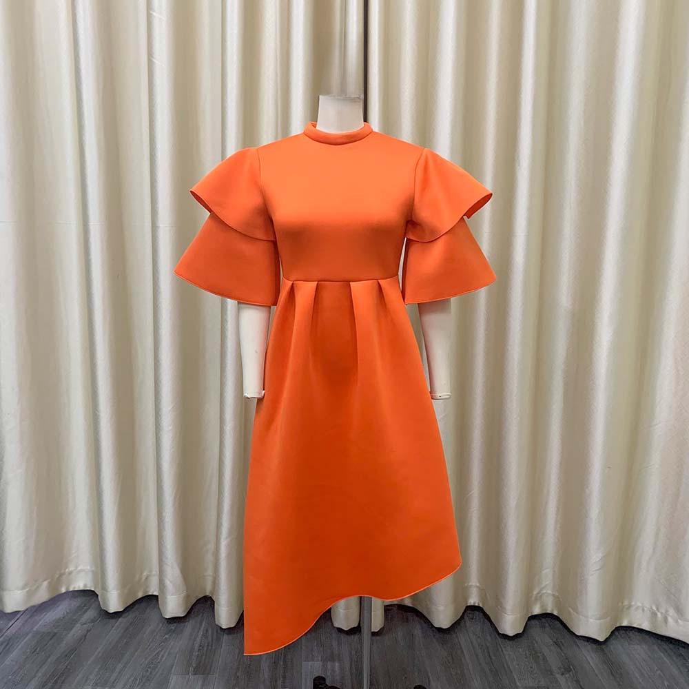 D230 Женское летнее платье 2023 года с двухслойными рукавами-оборками, однотонное, европейский и американский стиль, струящийся дизайн
