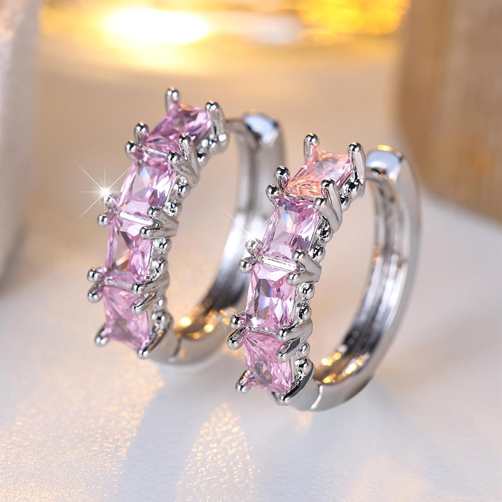 Charming Square Cut Blue Green Rainbow Zircon Hoop Earrings Trendy Ear Accessories Wedding Party Jewelry