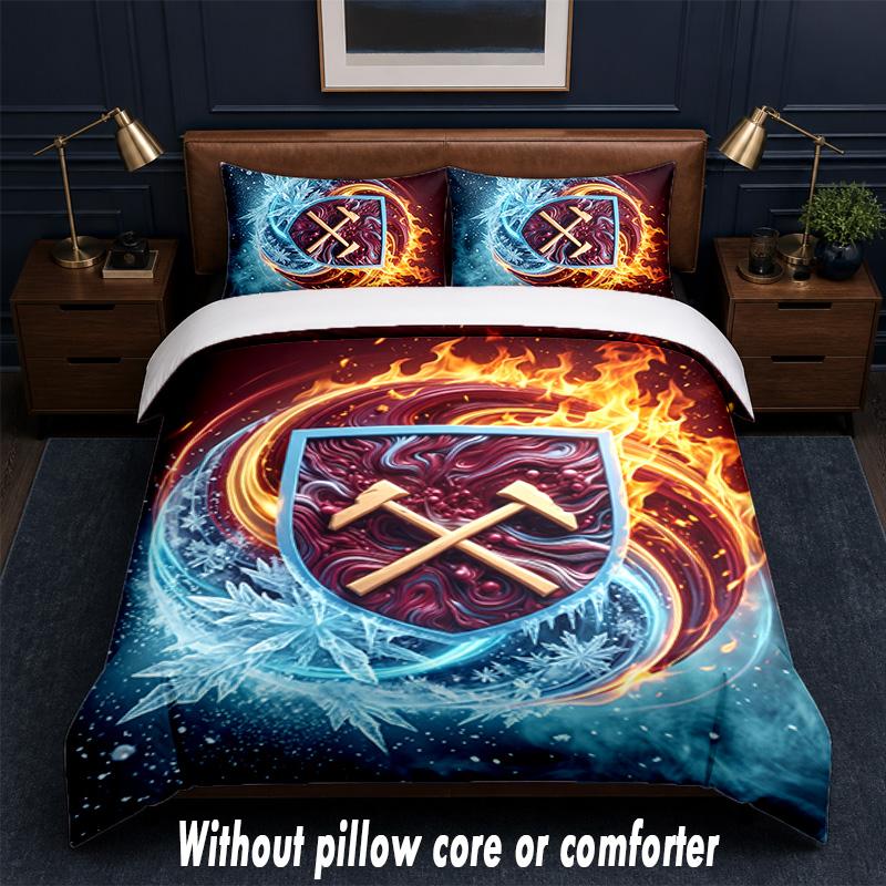 West Ham United Football Design Bed Bedding Set 1 Duvet Cover + 2 Pillowcases Soft Breathable Household Bed Linens