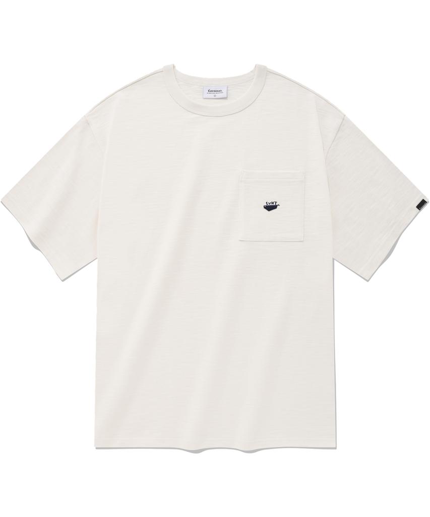 COVERNAT Whale Logo Slub T-Shirt Ecru