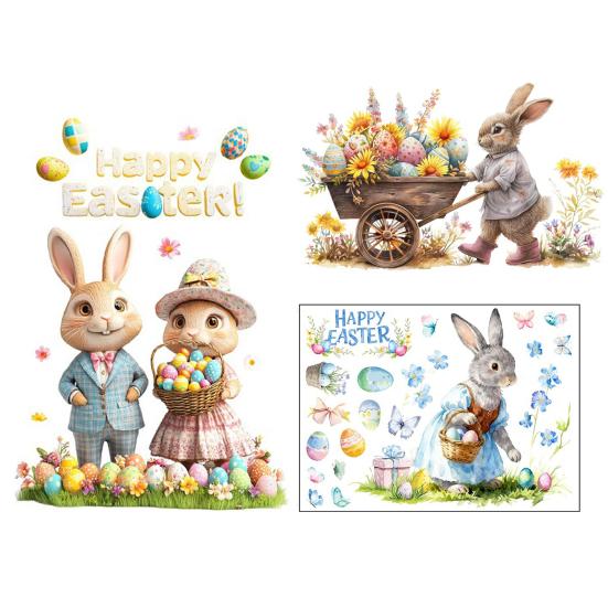 Пасхальная наклейка на окно Милый кролик Полевые цветы Яйца Бабочка Многоразовые двусторонние статические оконные наклейки для стеклянных дверей стен Детской комнаты Весна