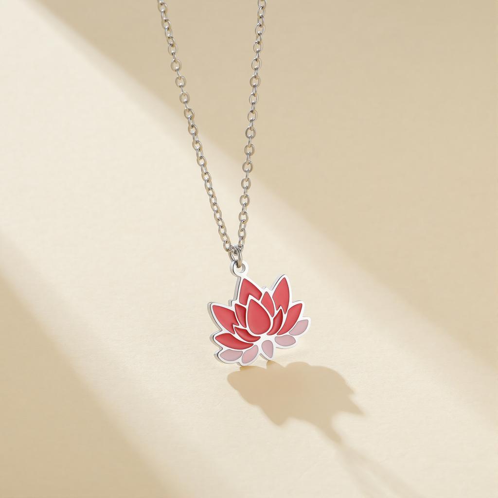Cazador Enamel Lotus Flower Necklace Stainless Steel Yoga Meditation Jewelry Women's Necklaces 2026 Birthday Gifts New Wholesale