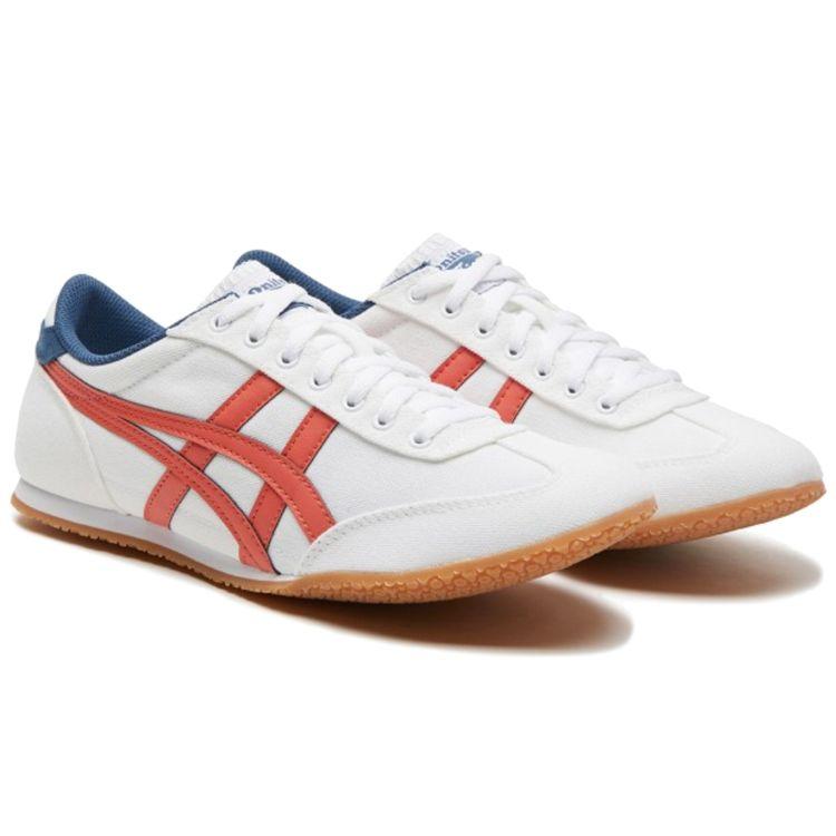 Onitsuka Tiger Men's Machu Racer White Orange Fabric Lace-Up Sneakers 1183A858-101