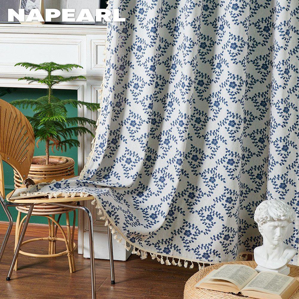 1PC NAPEARL Chinese Style White Tassel Plum Blossom Printed Semi Blackout Curtains and Partition Curtains for Small Windows Balcony Home Decor
