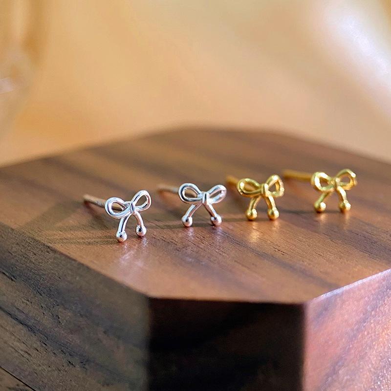Cute Round Bead Bow Earrings for Women Niche Design New Ear-piercing Student Earrings