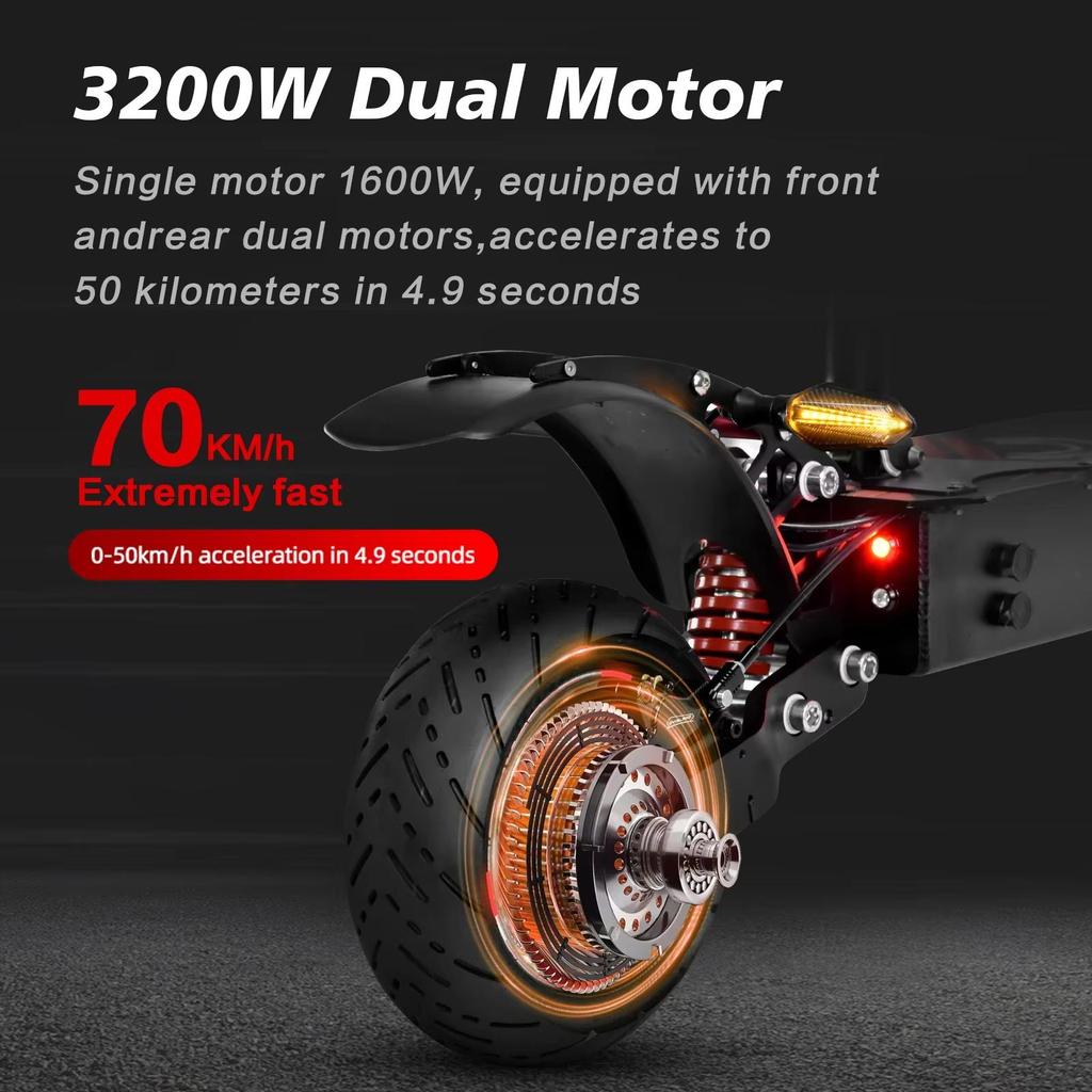 BOYUEDA Q7Pro Escooter 3200W Dual Motor 52V19AH Battery Dual Drive 10-дюймовый взрослый электросамокат с бесшумными шинами, складной электросамокат