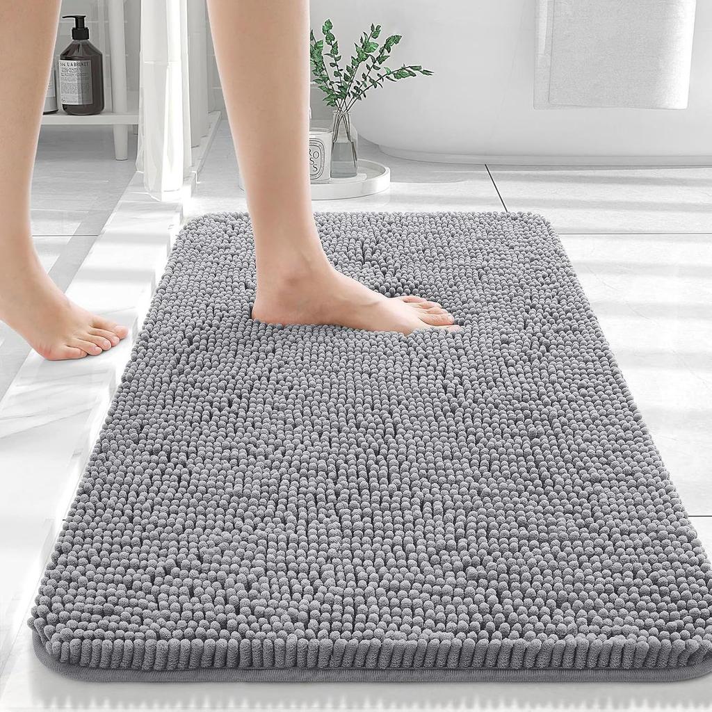Long Haired Chenille Floor Mat Absorbent Carpet Plain Color Anti Slip Home Foot and Door Mat Home Hotel Bathroom Bedroom Foot Pedal