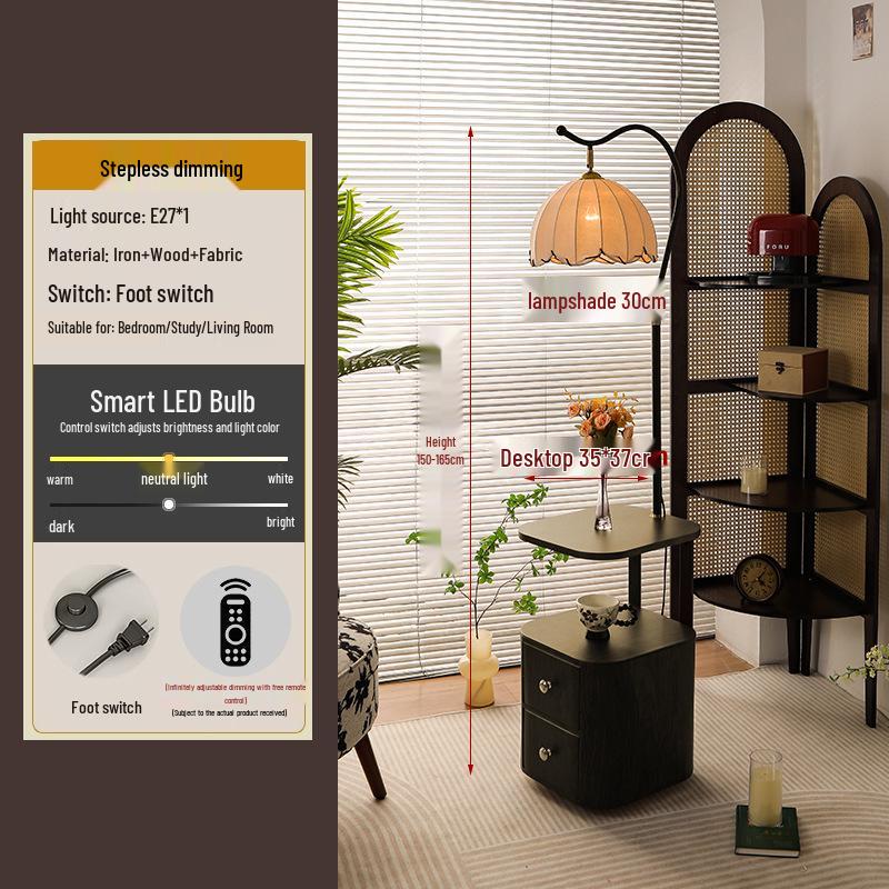 Французская прикроватная тумбочка в стиле середины века: Массив дерева, Встроенная лампа, Креативная полка для хранения