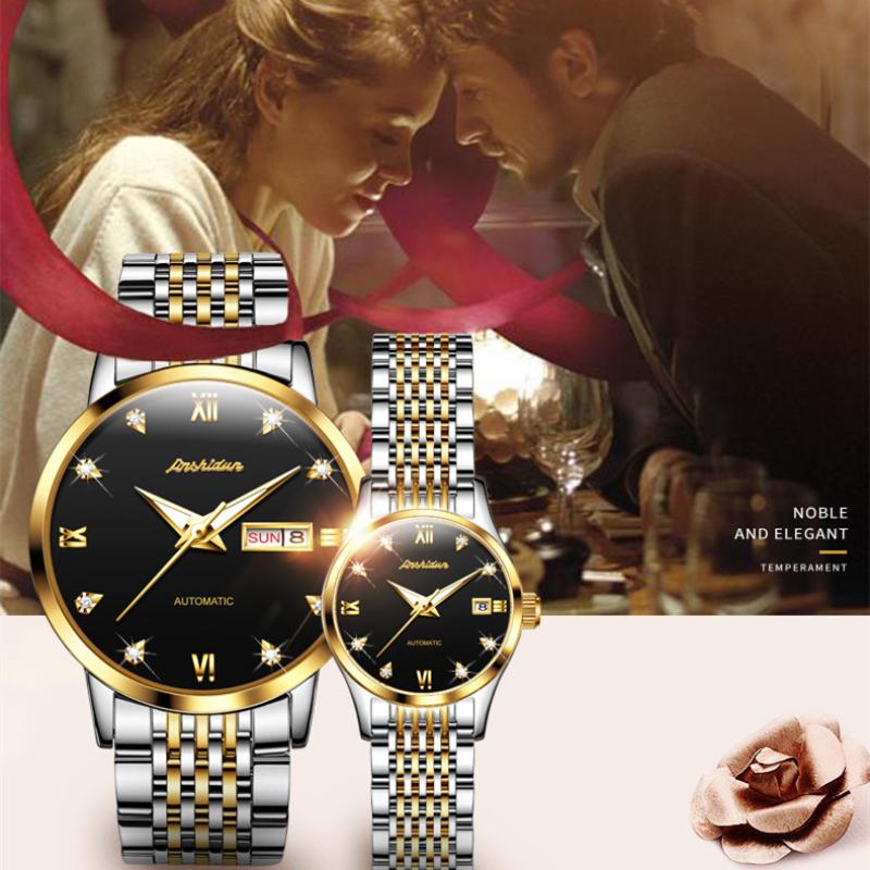 JINSHIDUN New Business and Leisure Men's Watches Fashion Diamond Belt Calendar Waterproof Couples High -end Women's Watch